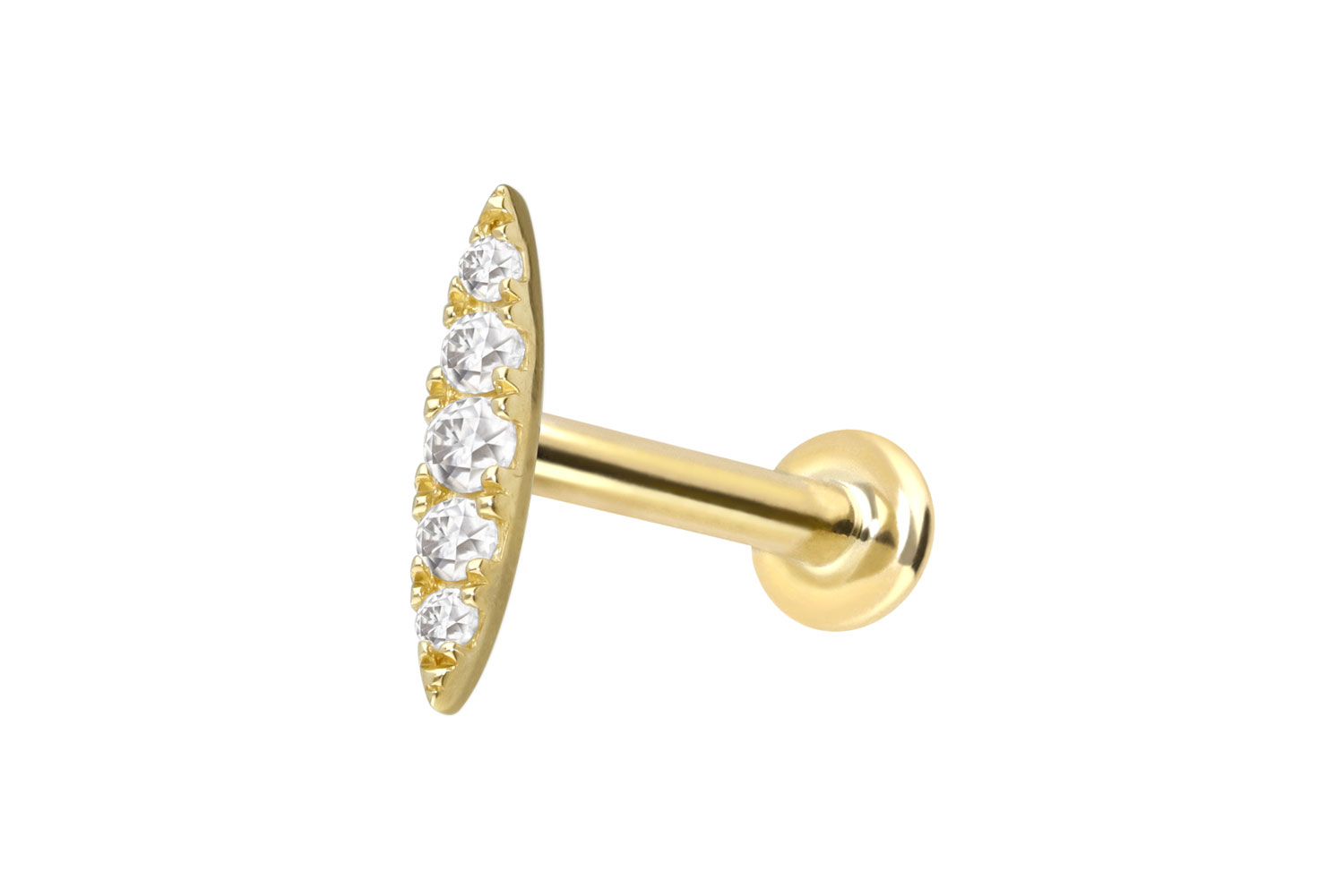 14 Karat Gold Labret Piercing mit Push Fit MOISSANIT-OVAL